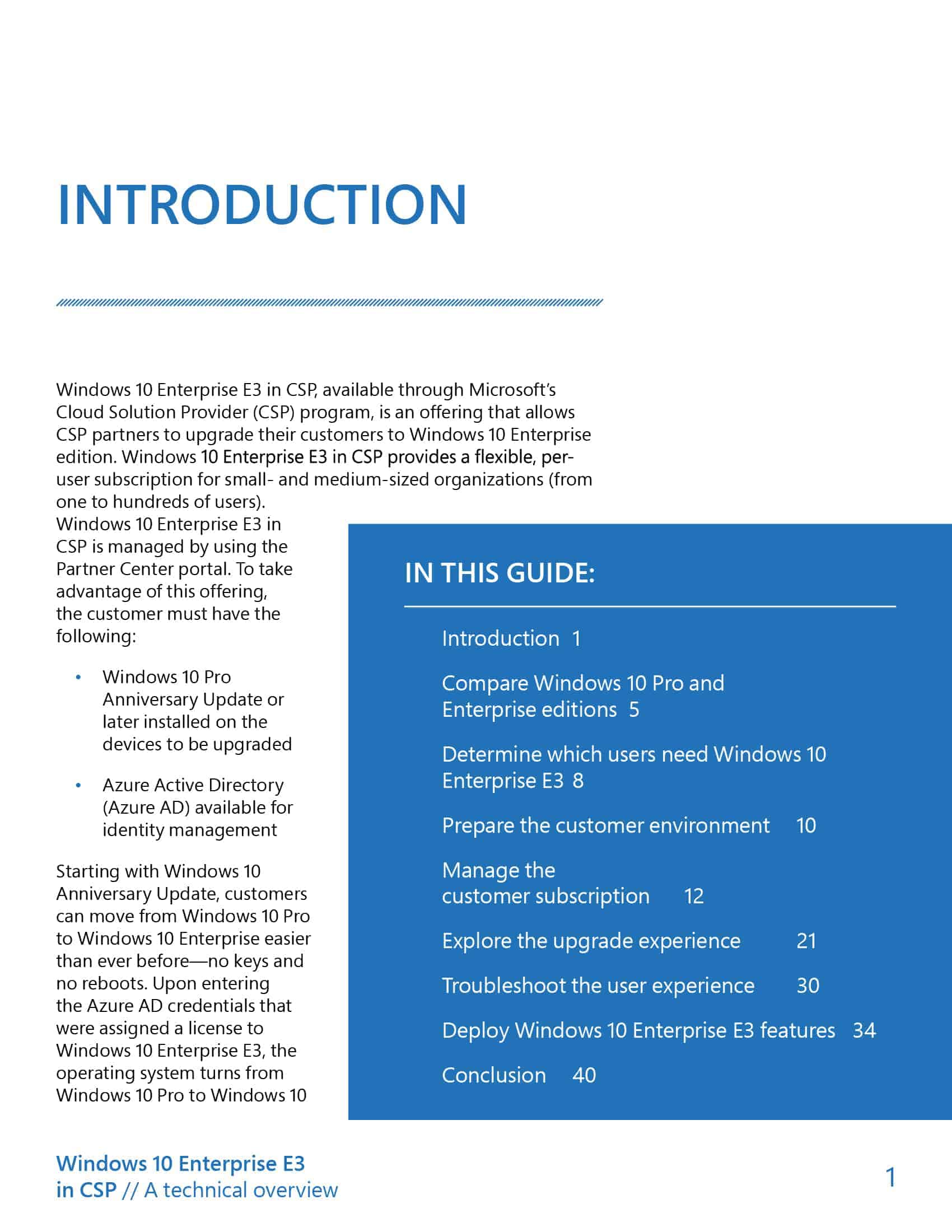 Windows 10 Enterprise E3 in CSP technical overview