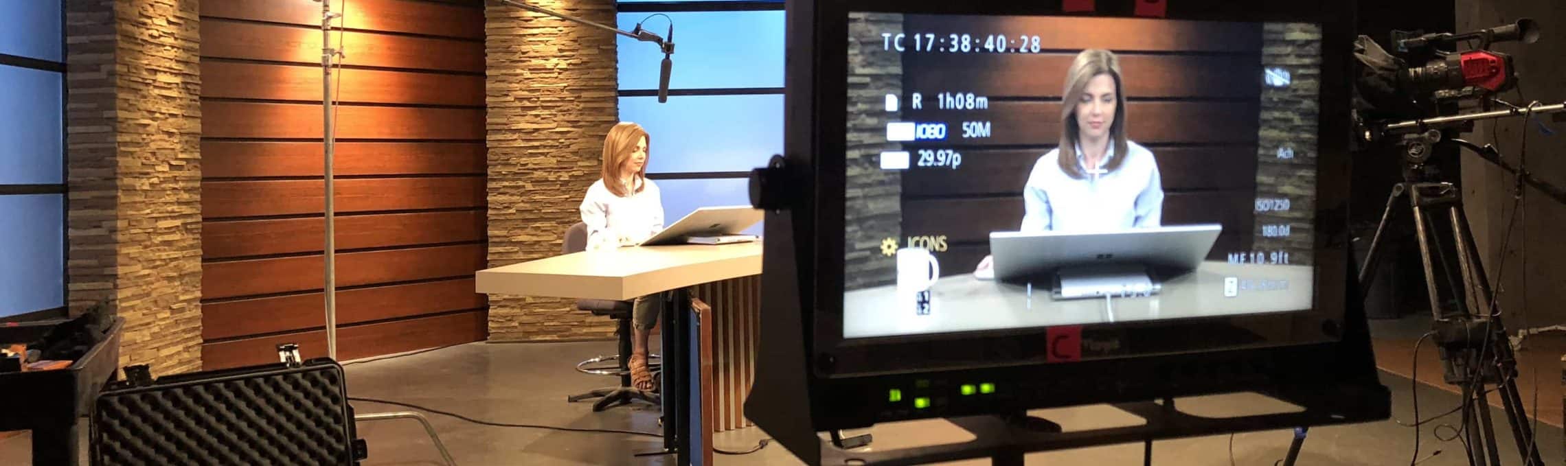 Watching the studio monitor while filming the Windows Defender Advanced Threat Protection explainer videos for Microsoft
