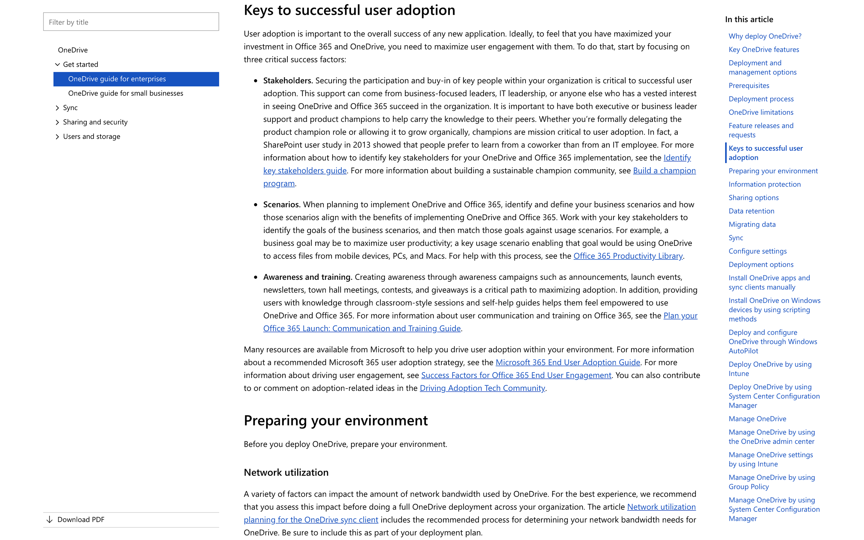 Screenshot of the “Keys to successful user adoption” section