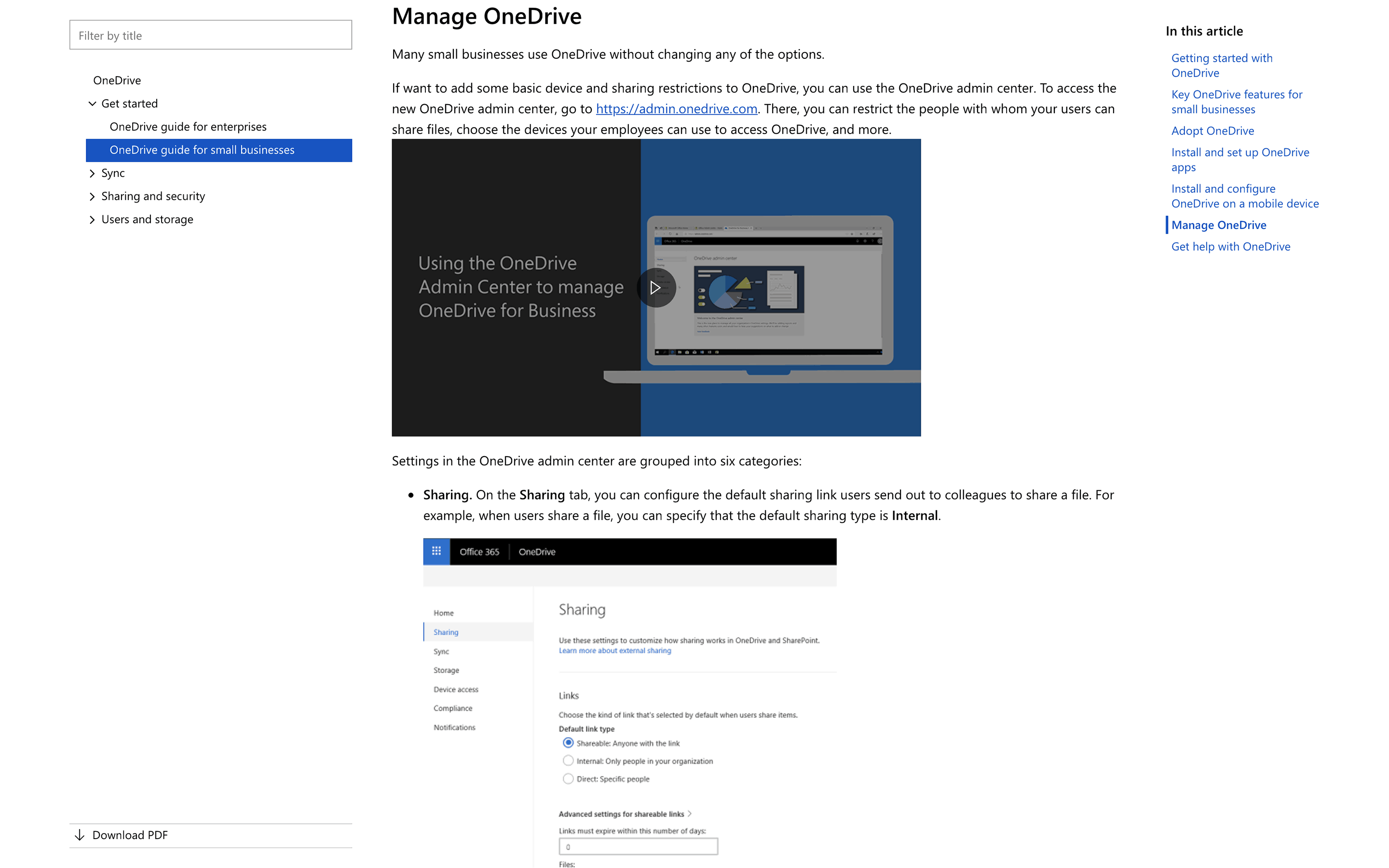 Screenshot of the “Manage OneDrive” section